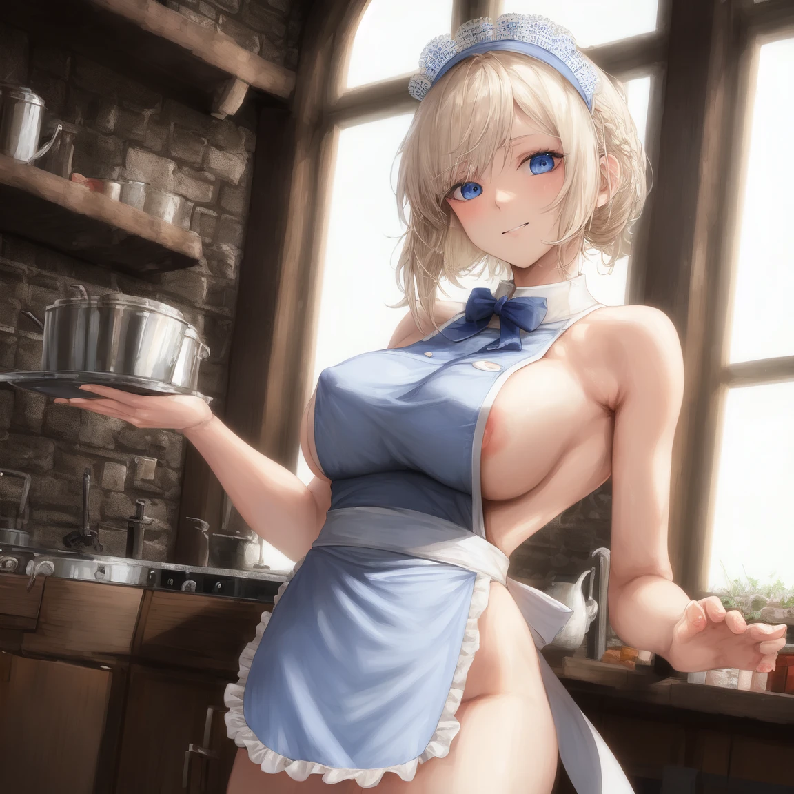 裸圍裙側乳