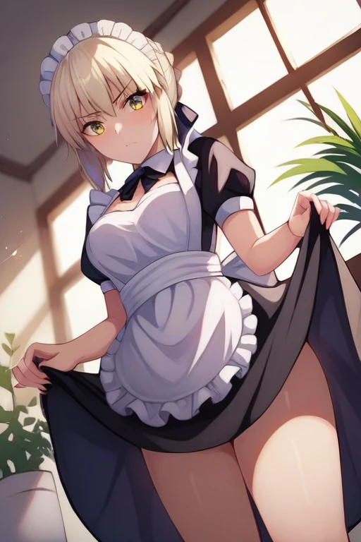 [Stable Diffusion] 命運刀 Fate Saber Alter 撩起裙子 R18 注視觀眾 裙子 女傭制服 [插畫]